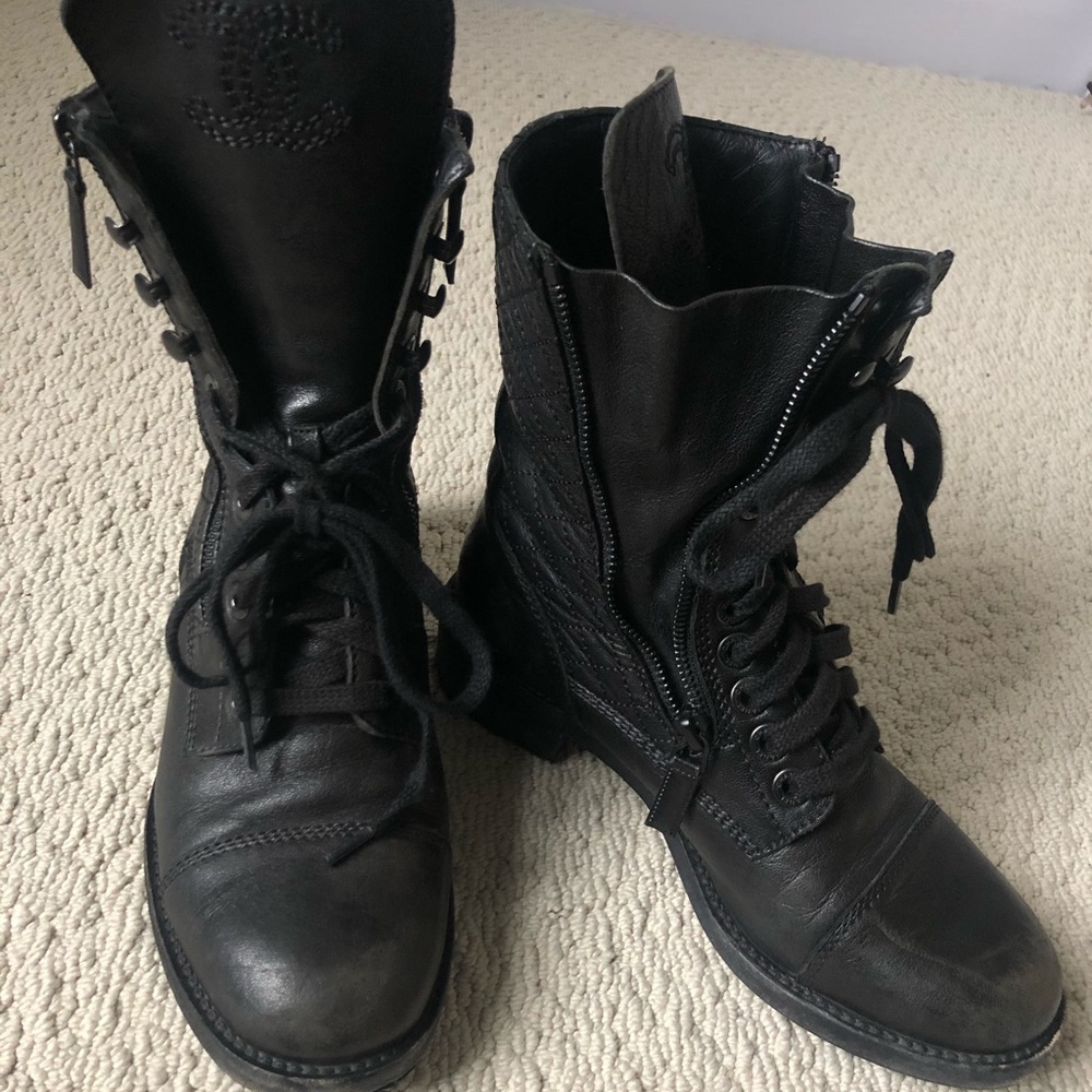Chanel Black Quilted Combat Boots